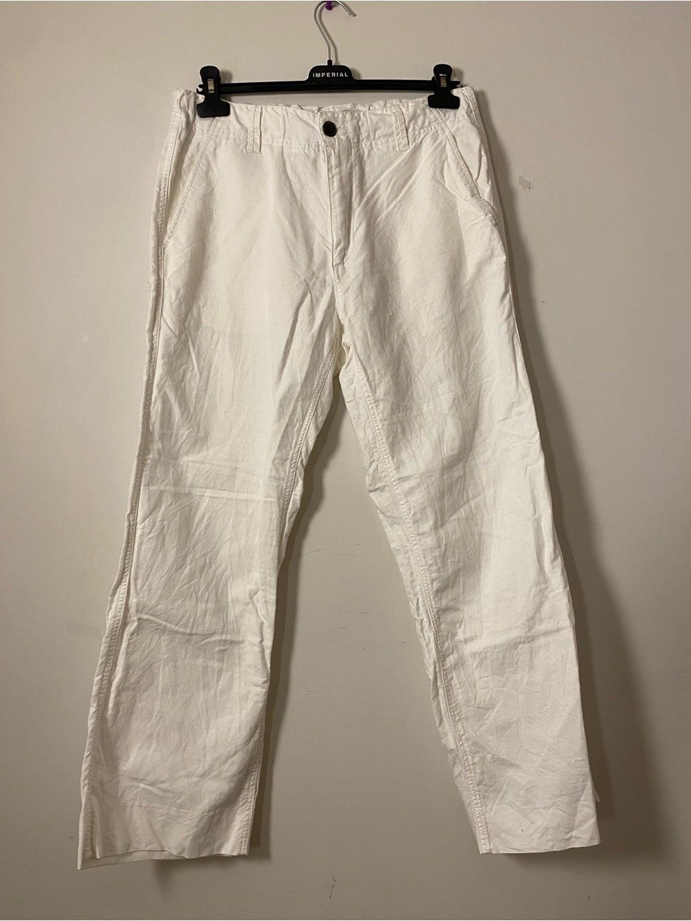 White Straight-Leg Linen Cotton Pants